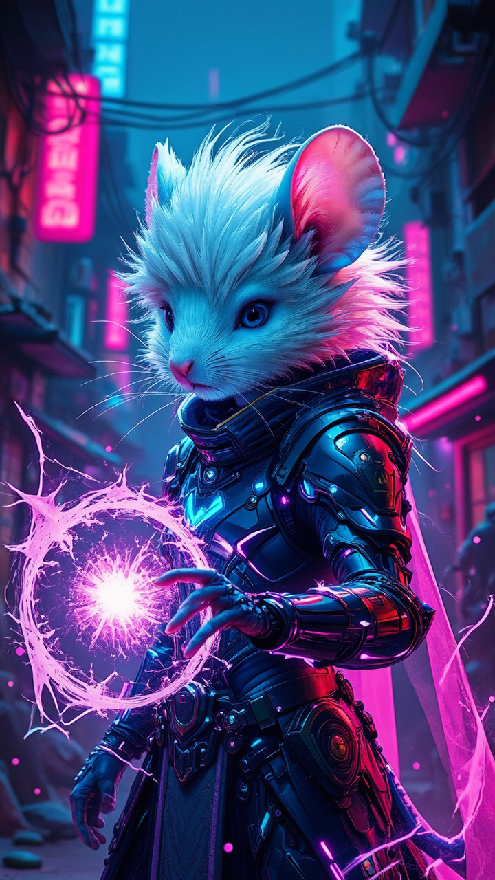 Mouse in cyberpunk armor