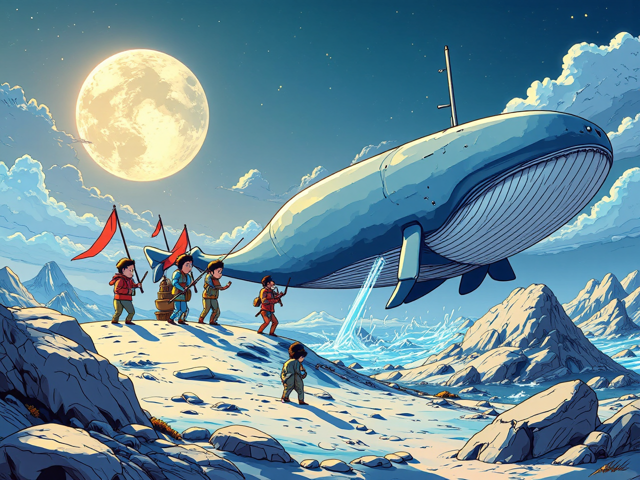 Whale hunters land on