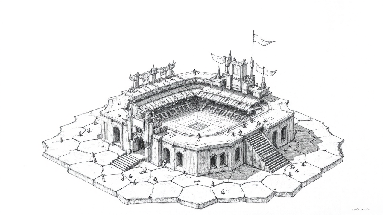Hexagonal battle arena sketch.