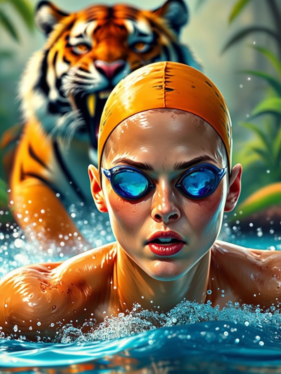Female swimmer sprints with
