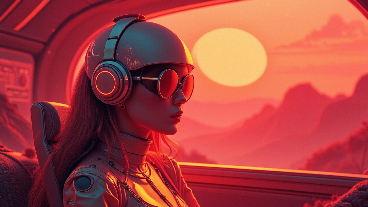Retro-futuristic scene with warm