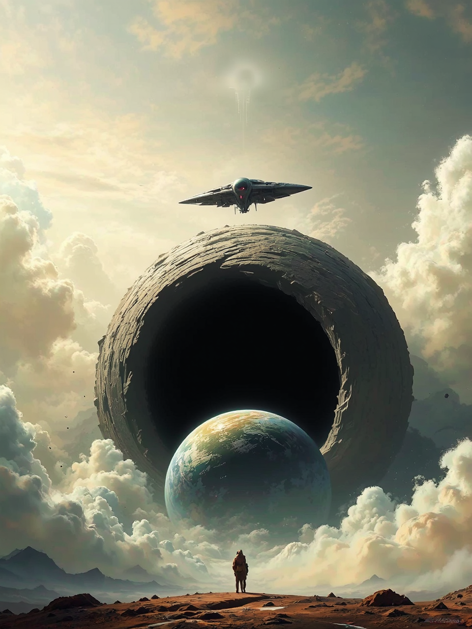 Alien ship hovers over