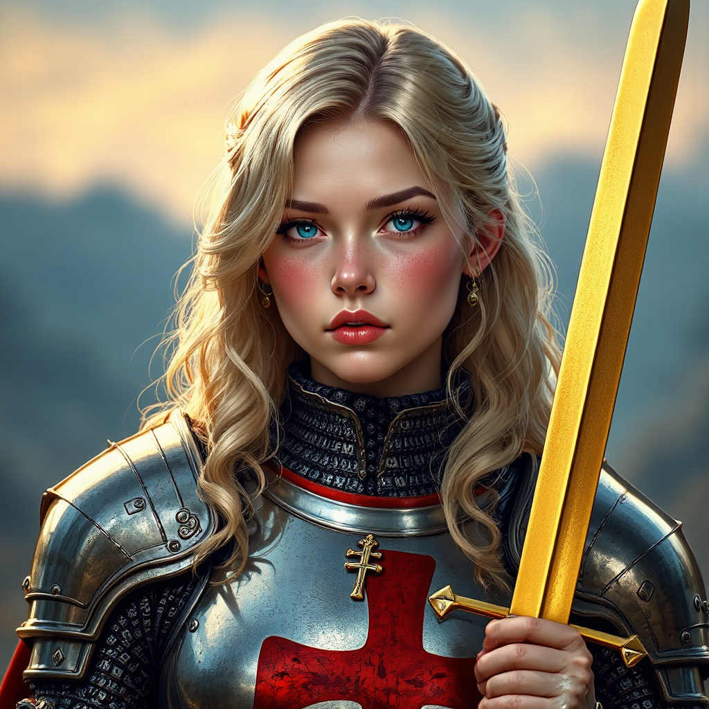 Blonde female crusader in