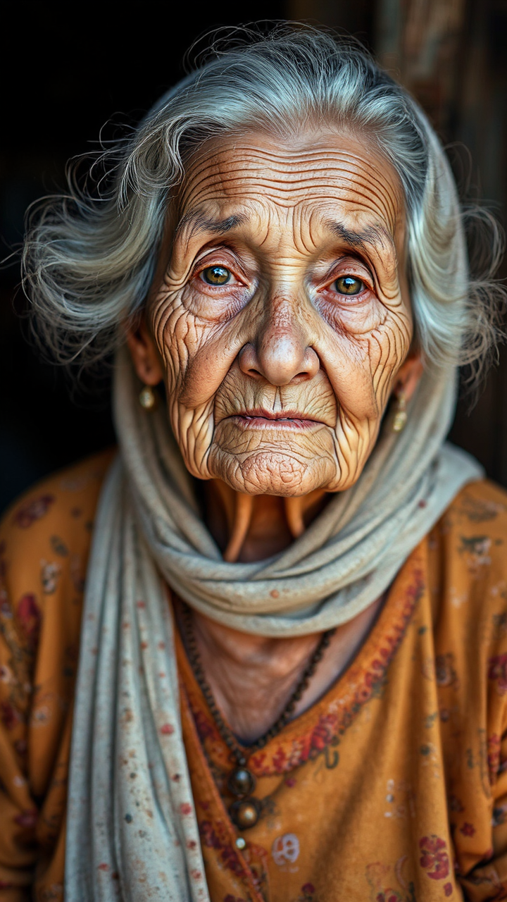 An elderly woman in