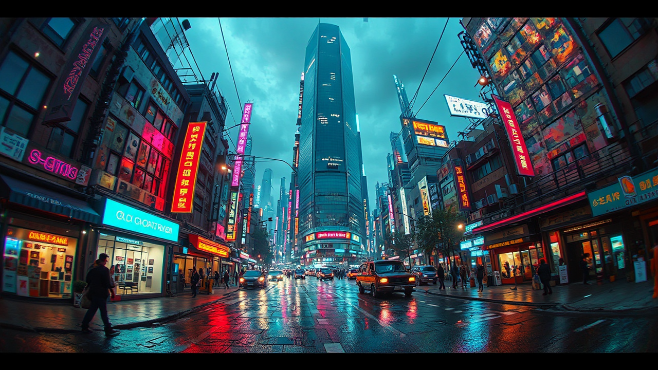 Dark city street scene