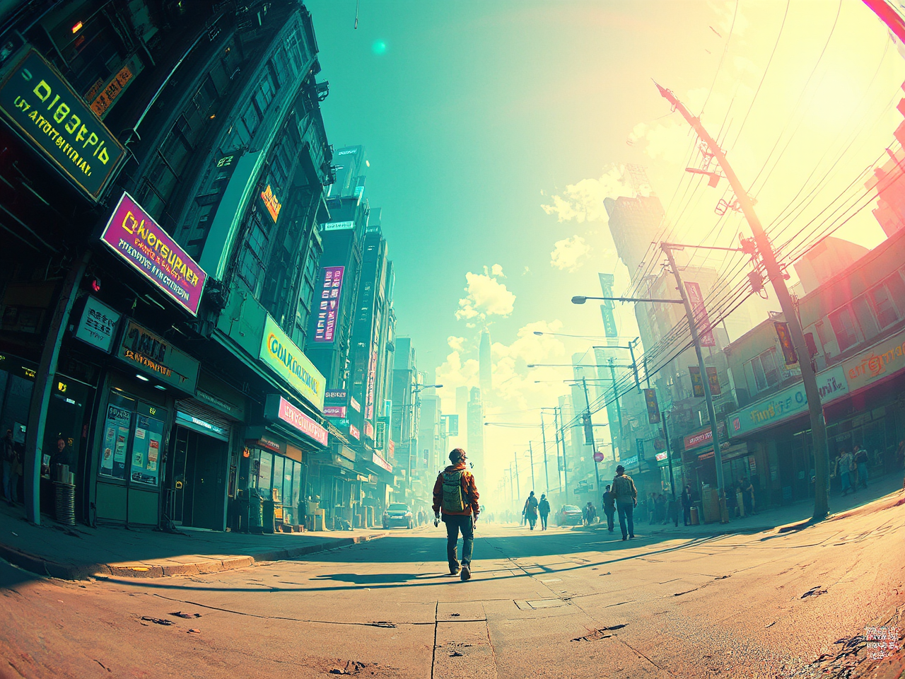 Cyberpunk street scene with