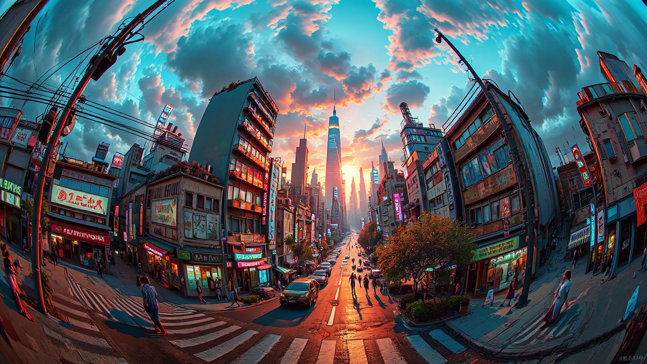 Dystopian street scene with