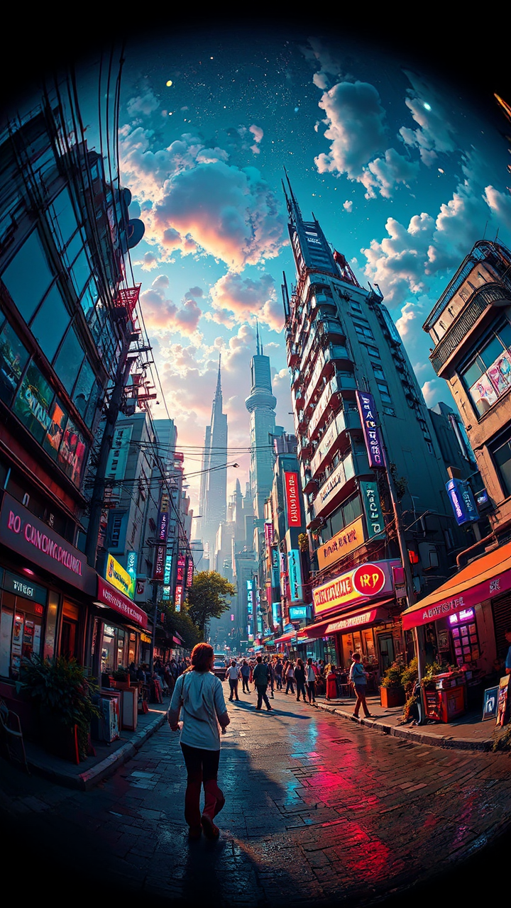 Dystopian futuristic city street