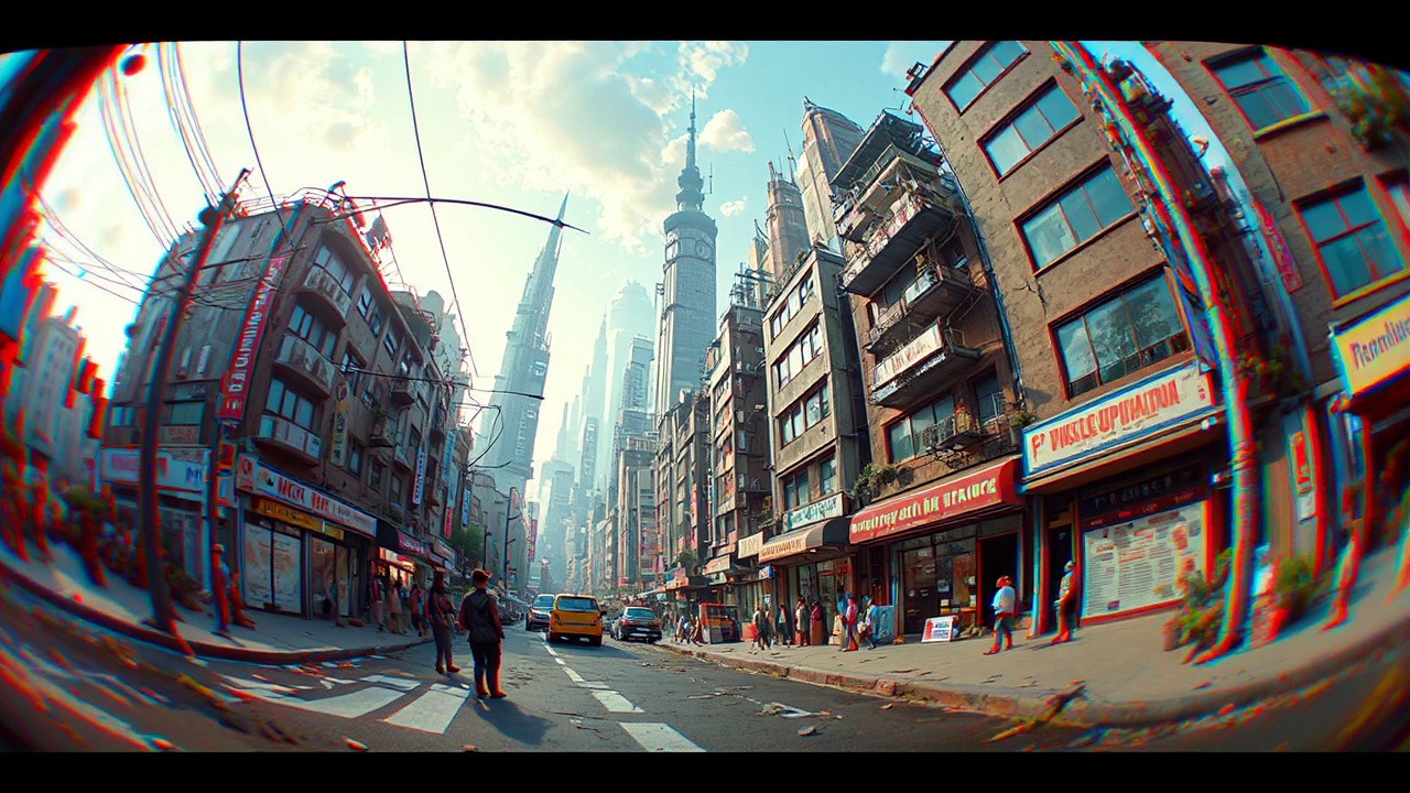 Dystopian city street in