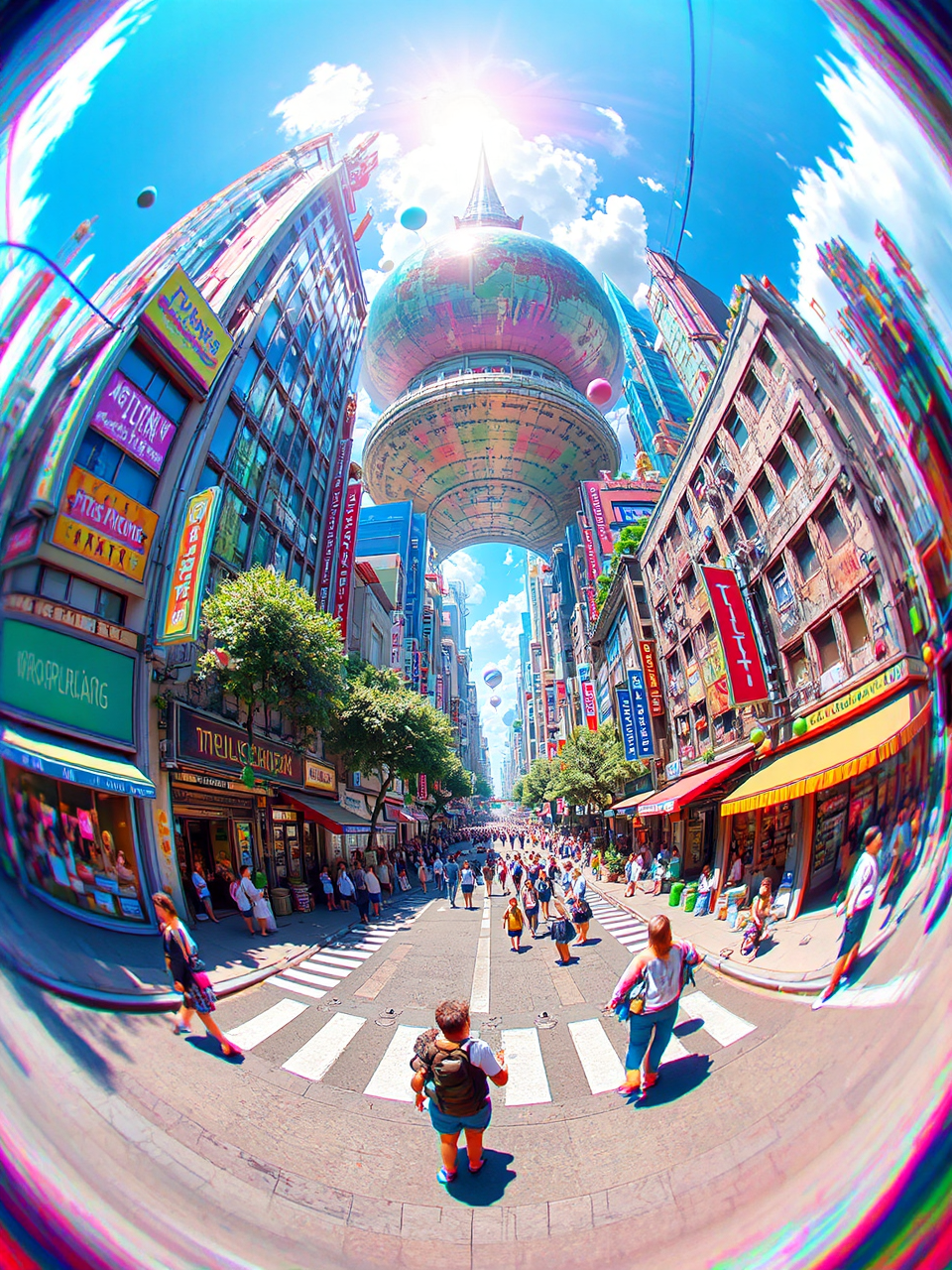 Bustling futuristic city street