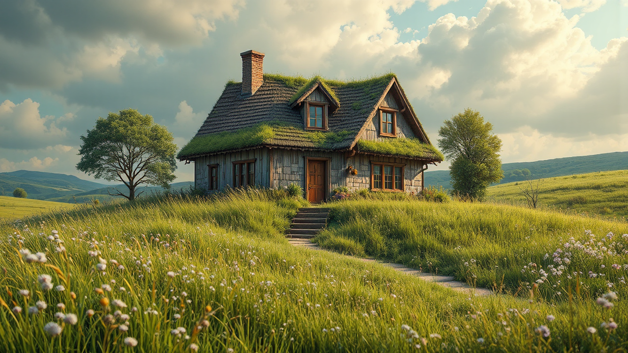 Small white house in