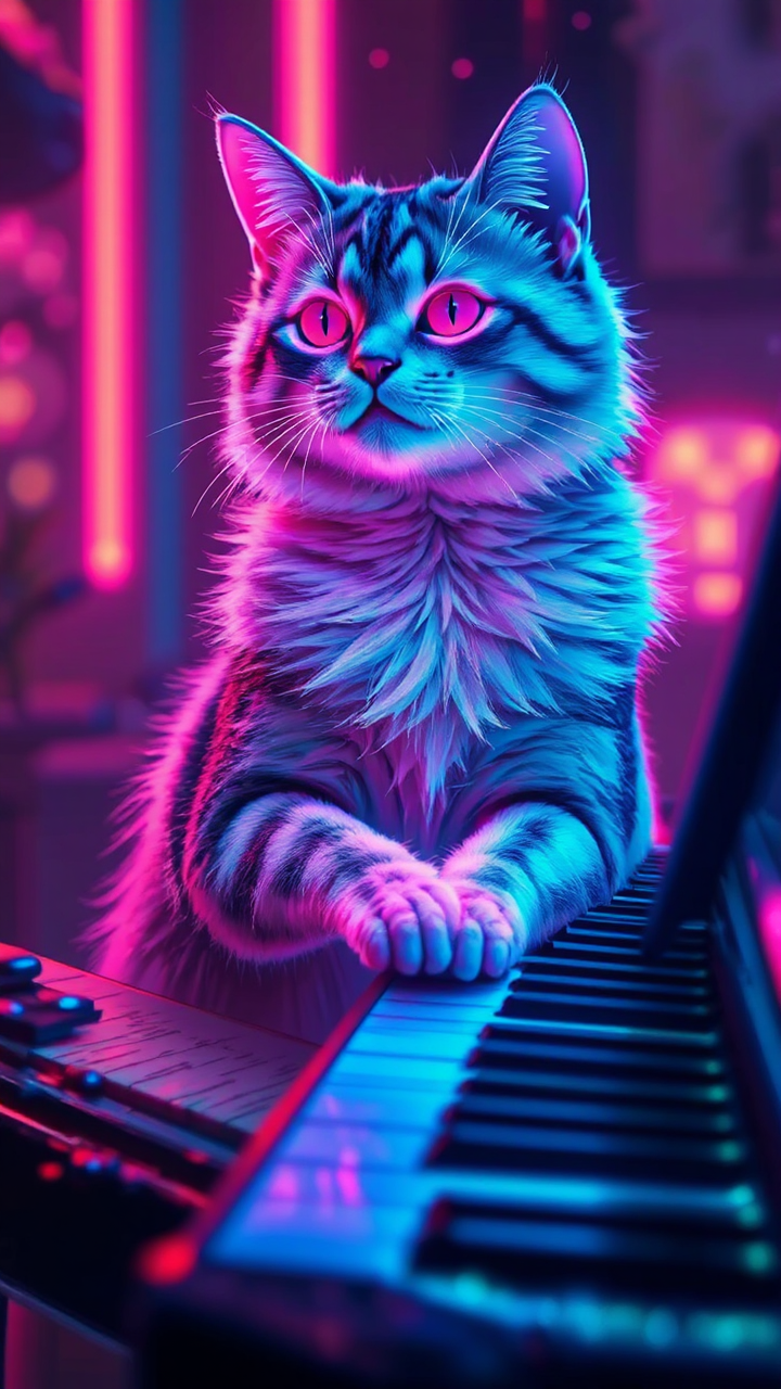 Cat plays a glowing