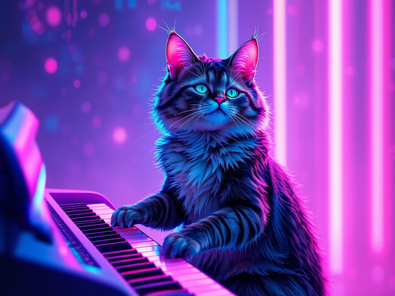 Cat plays a piano