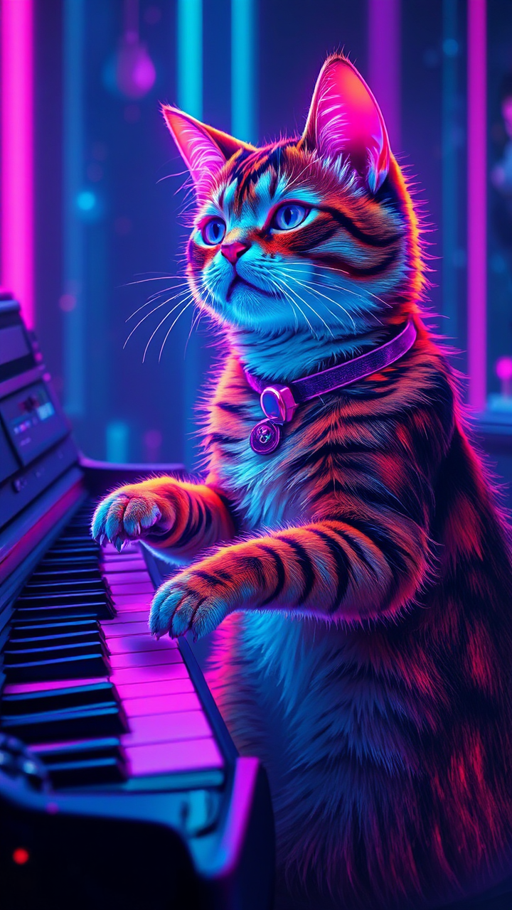 Cat plays a futuristic