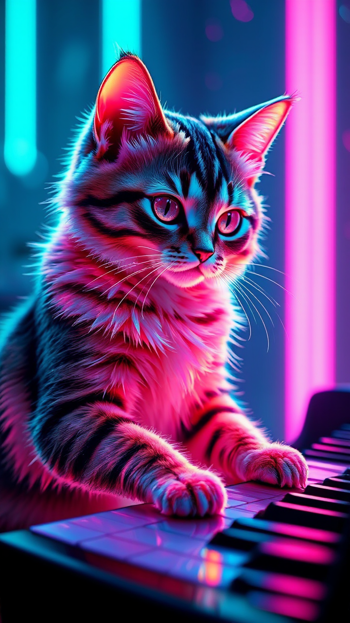 Cat plays a colorful