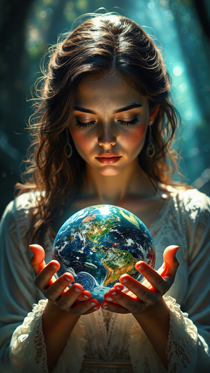 Woman holding earth in