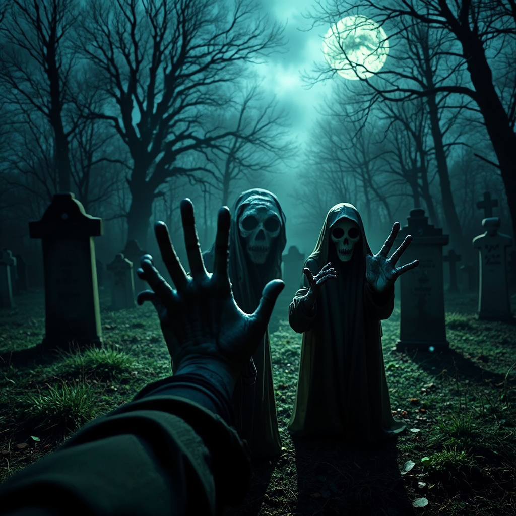 Macabre figures reach for