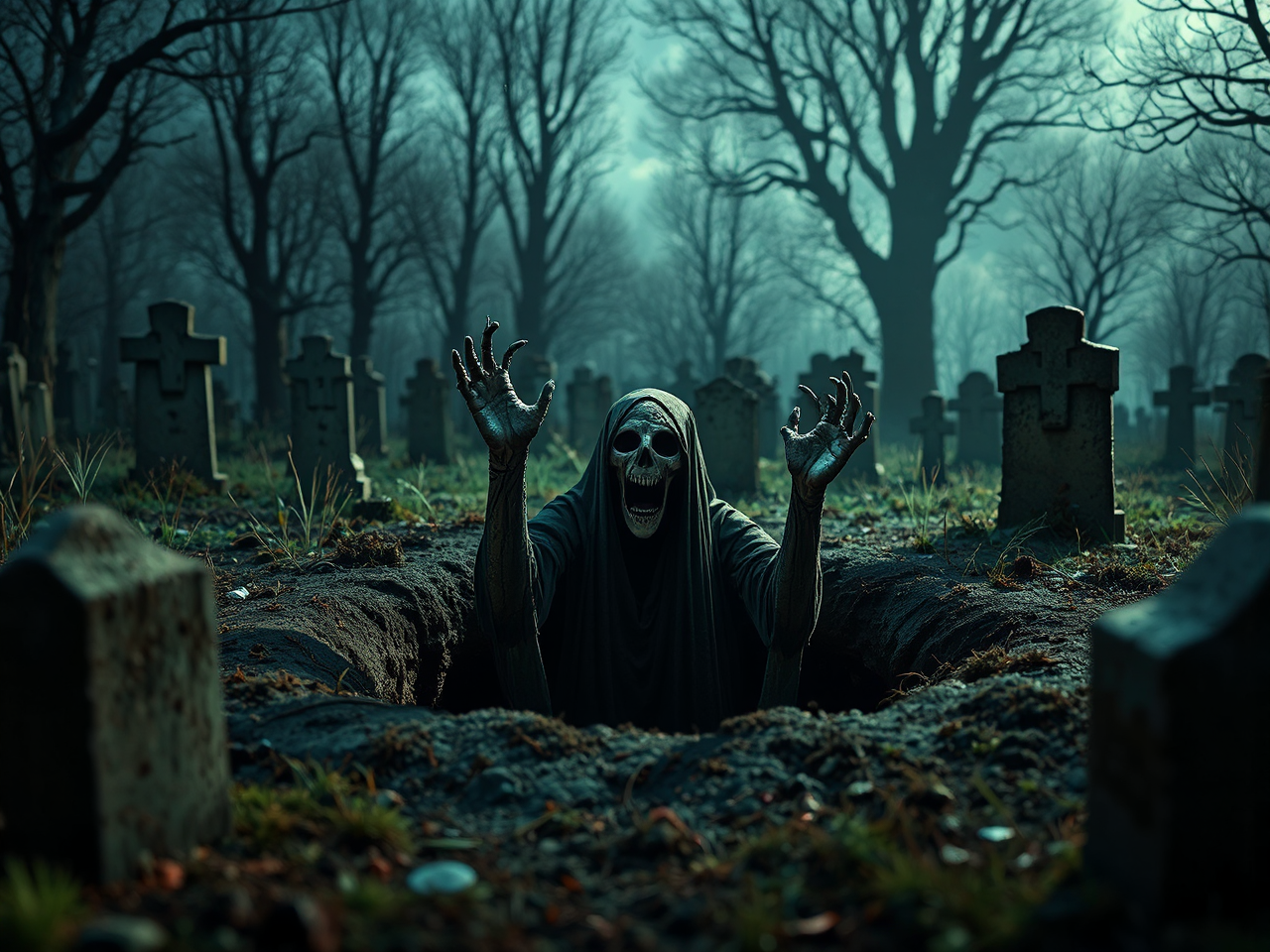 Macabre figures rise from