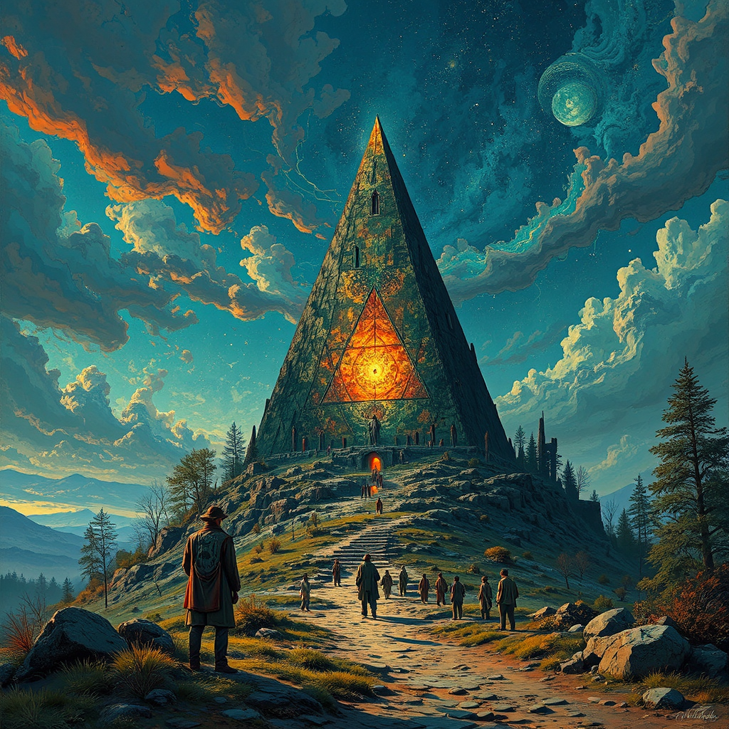 Triangular cityscape with futuristic