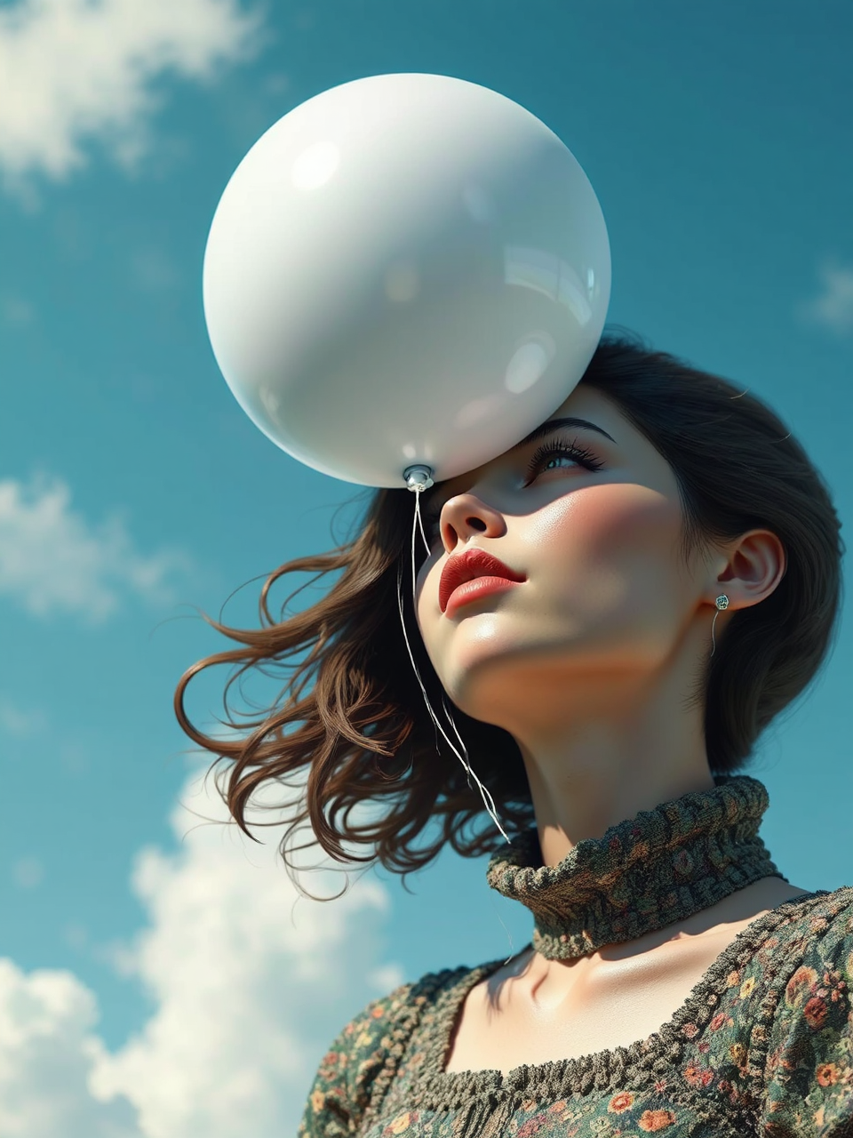 Woman floats with balloon