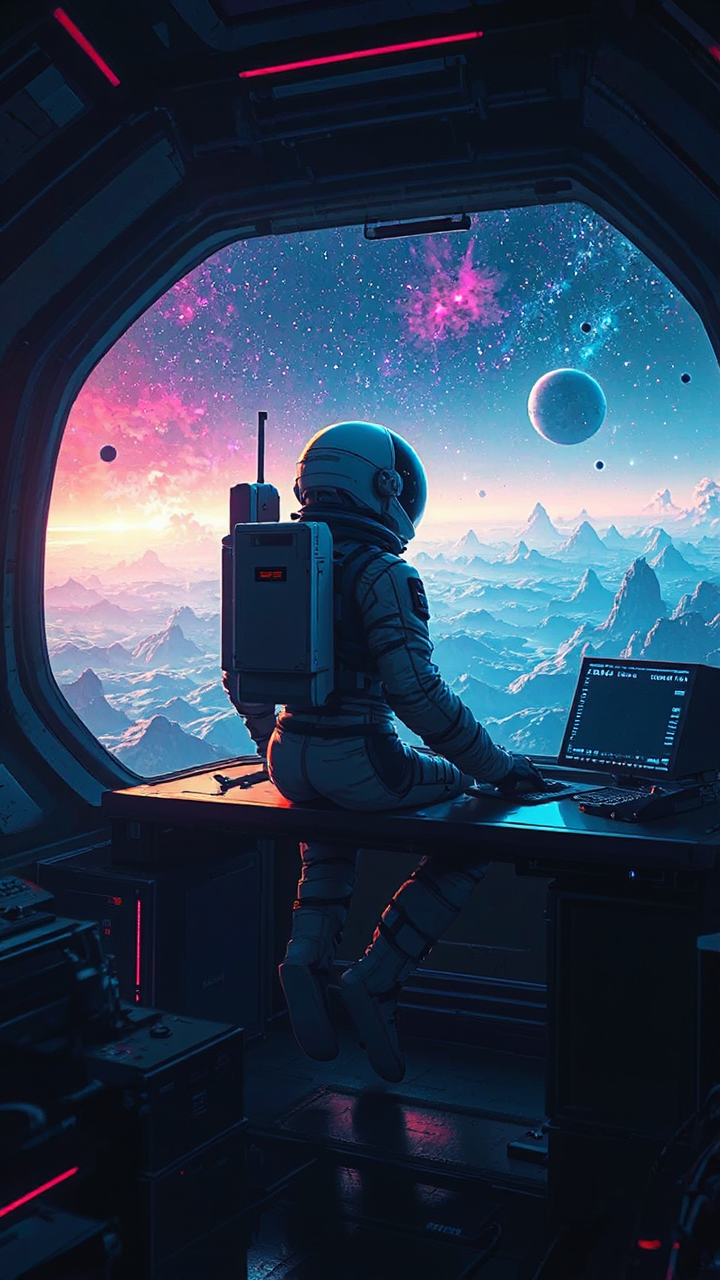 Cyberpunk astronaut in space