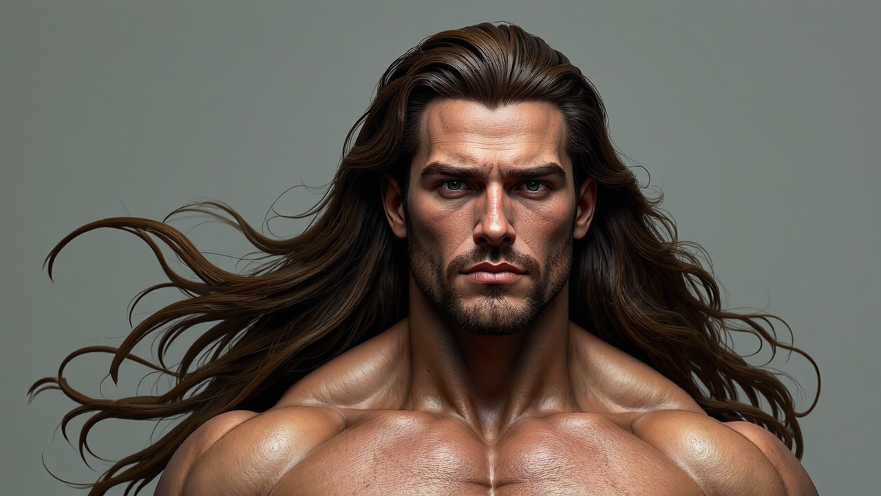 Muscular man with long