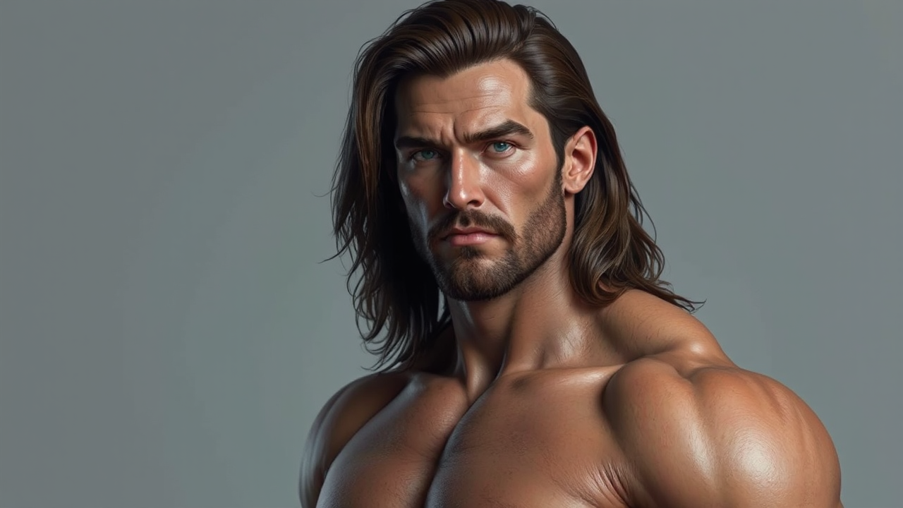 Muscular man with long