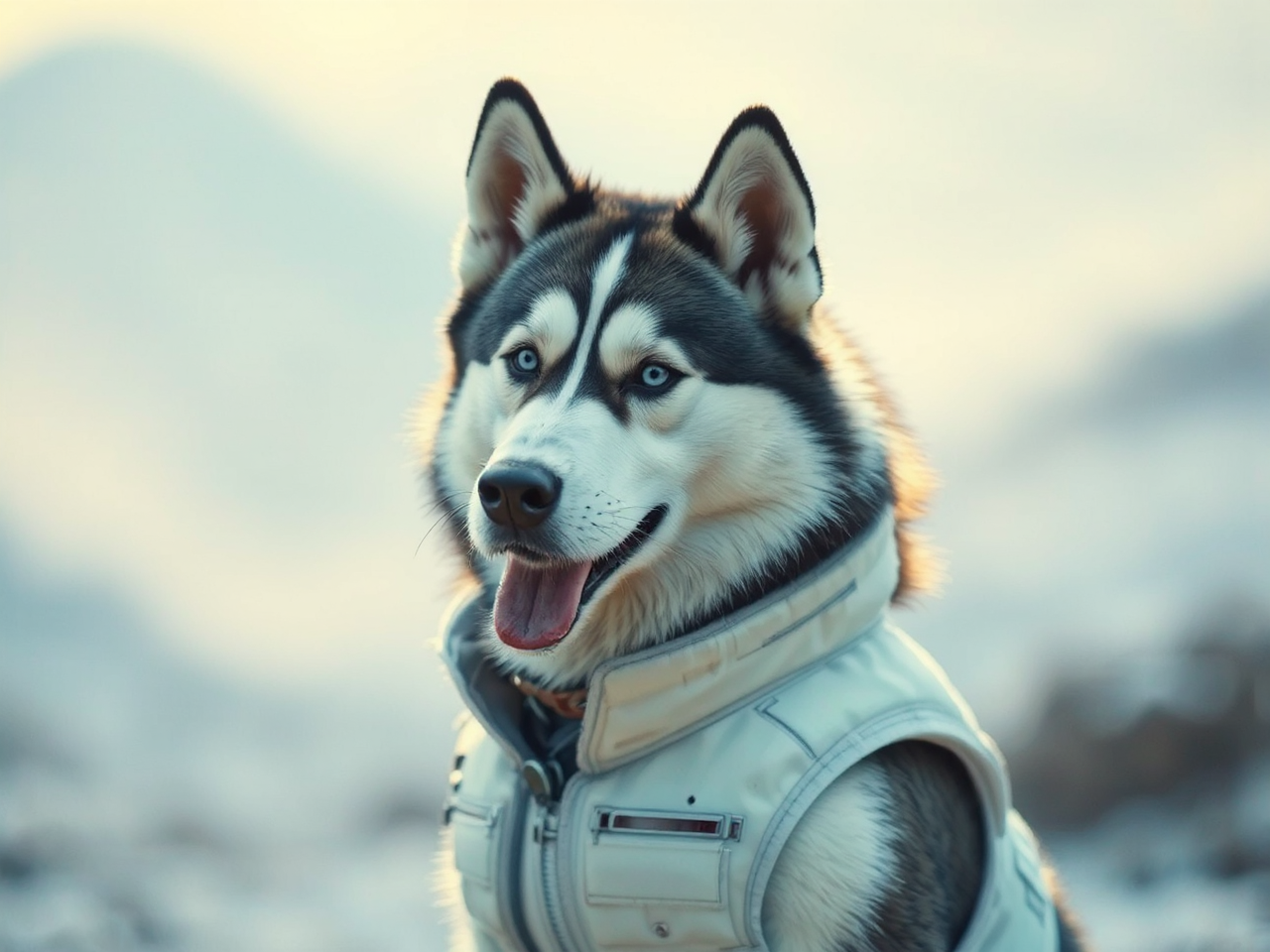 Husky in white vest