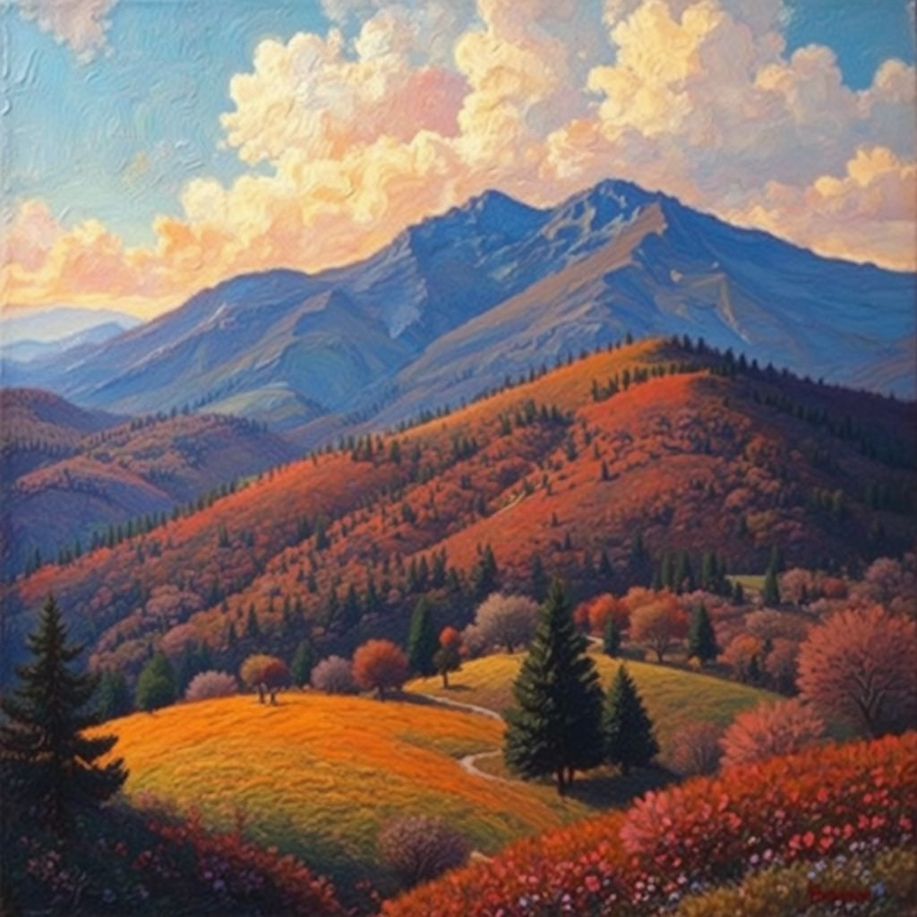 Pointillist landscape of rolling