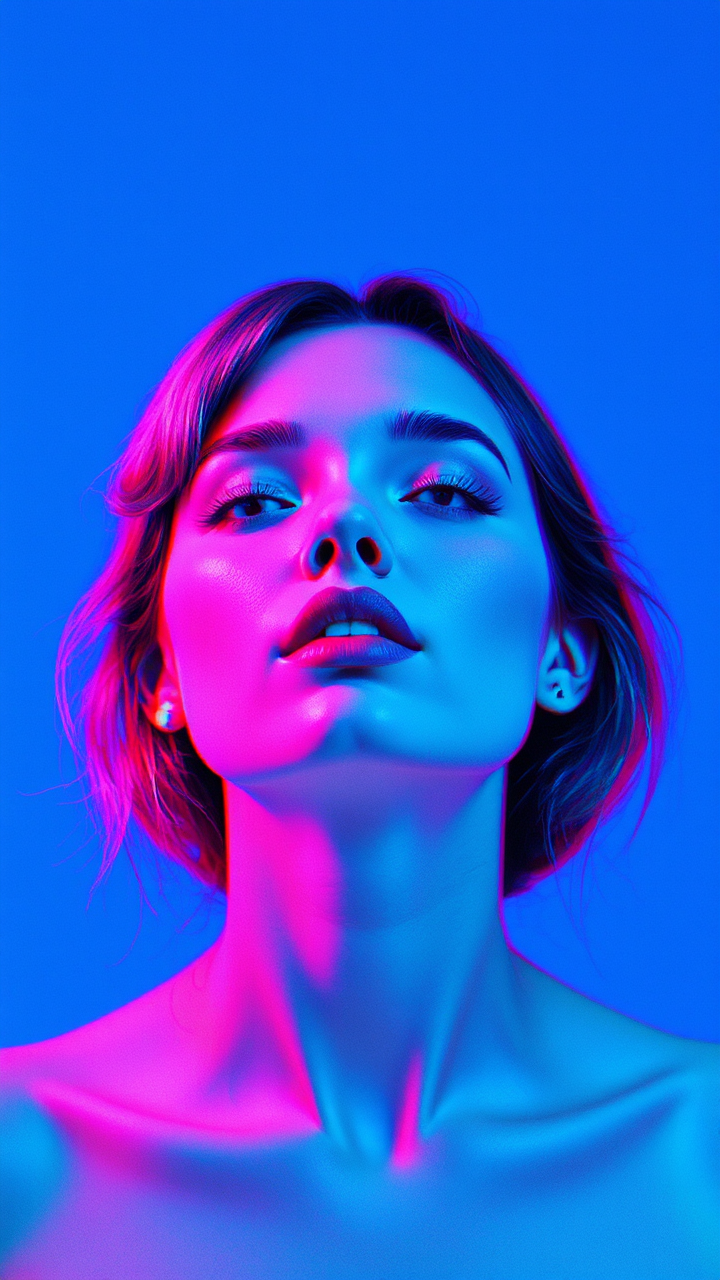 Woman's face on blue