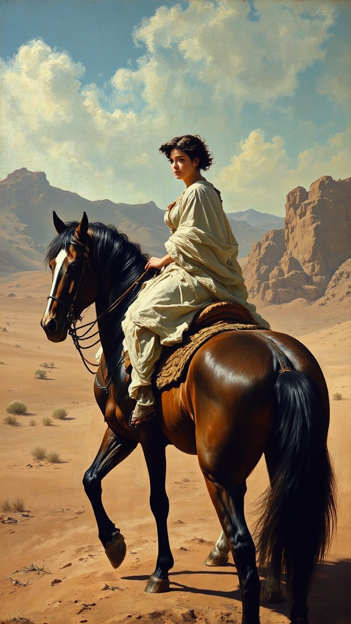 Woman rides horse in