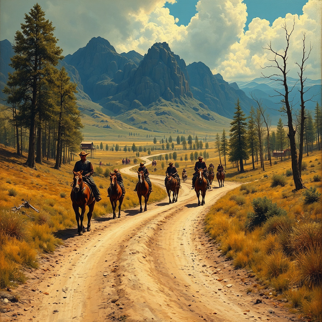 People ride horses down