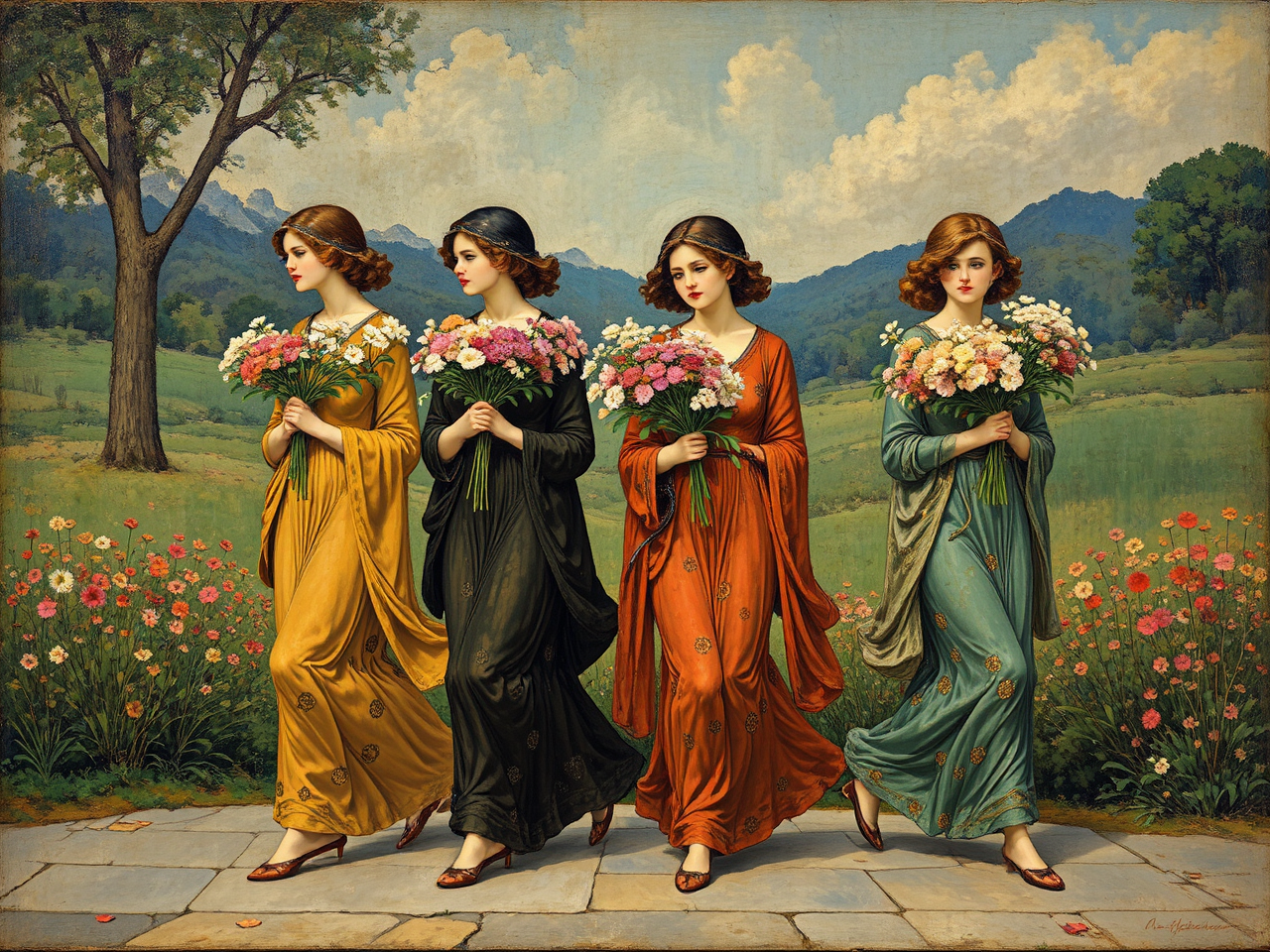 Four women walk with