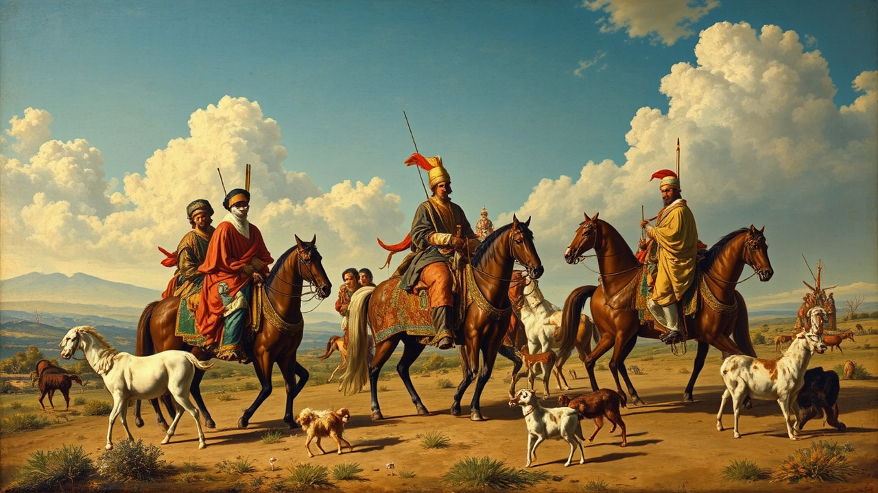 People and horses in