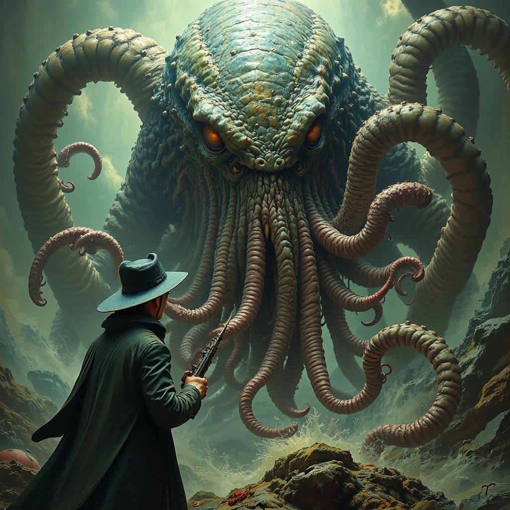 Investigator fights tentacled Lovecraftian