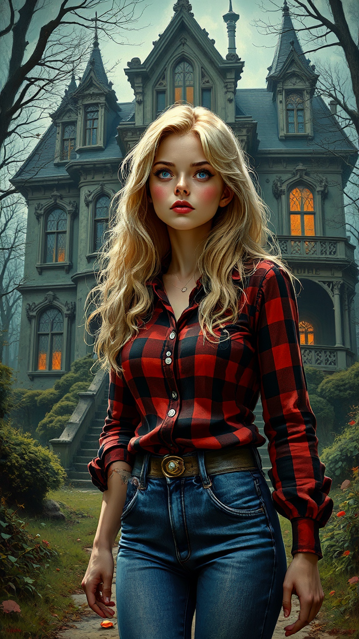 Woman in haunted mansion.