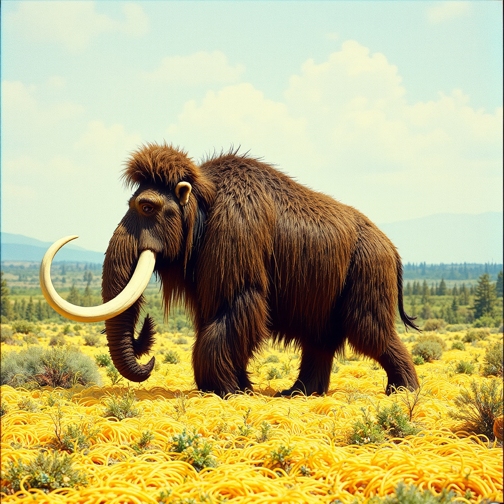 Woolly mammoth walks over