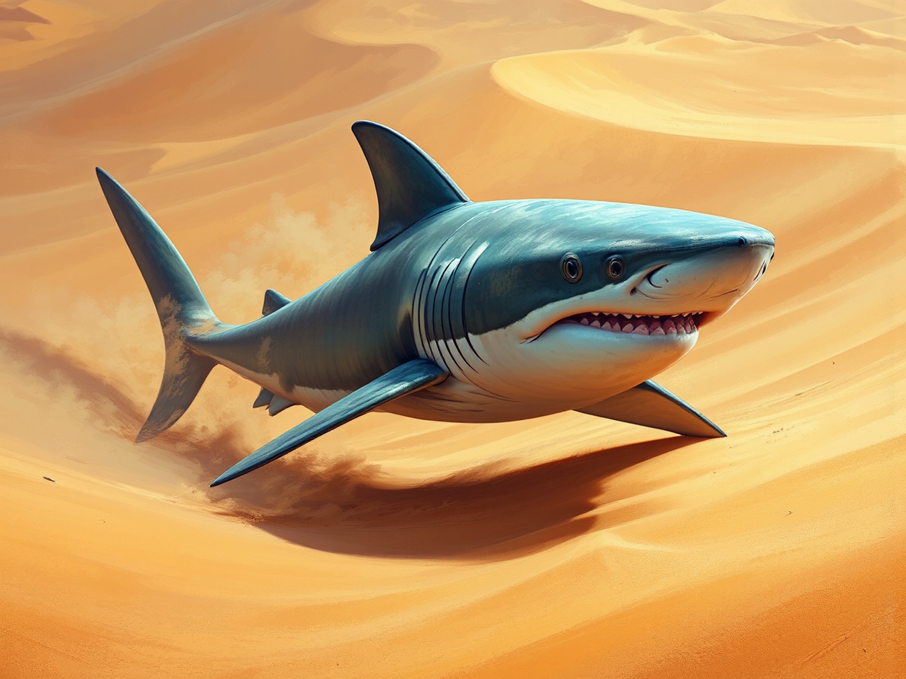 A desert shark swims