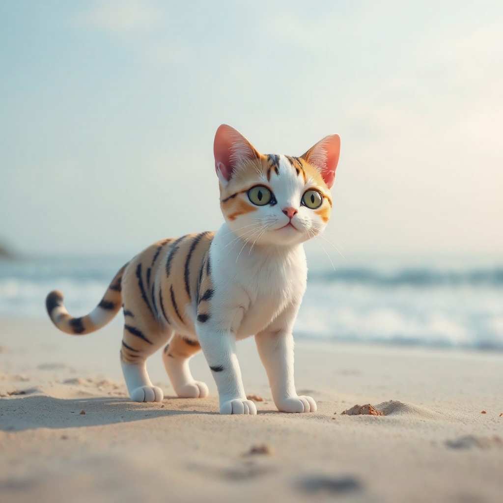Synthetic cat on sandy