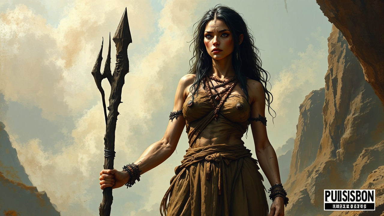 Cavewoman in primitive clothing