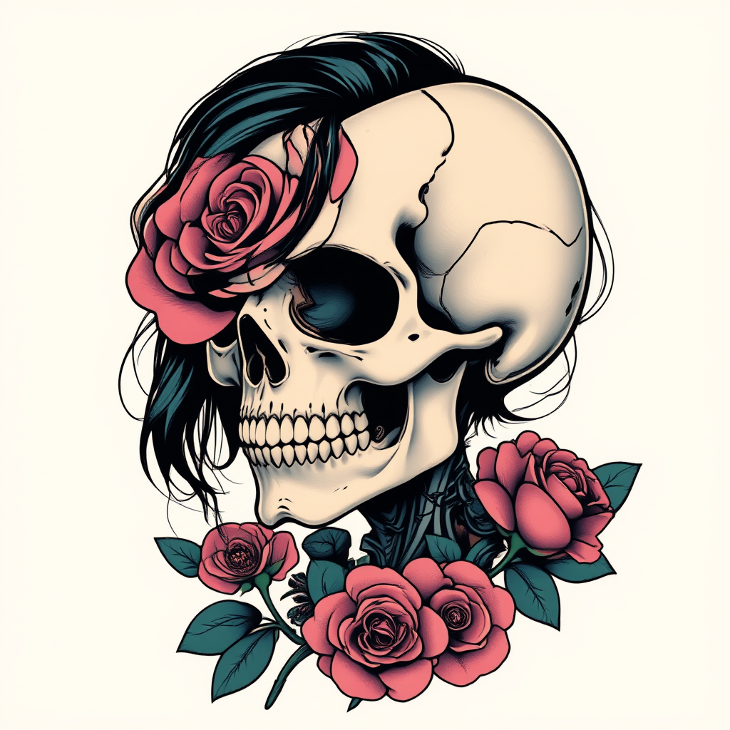 Rose and skull in