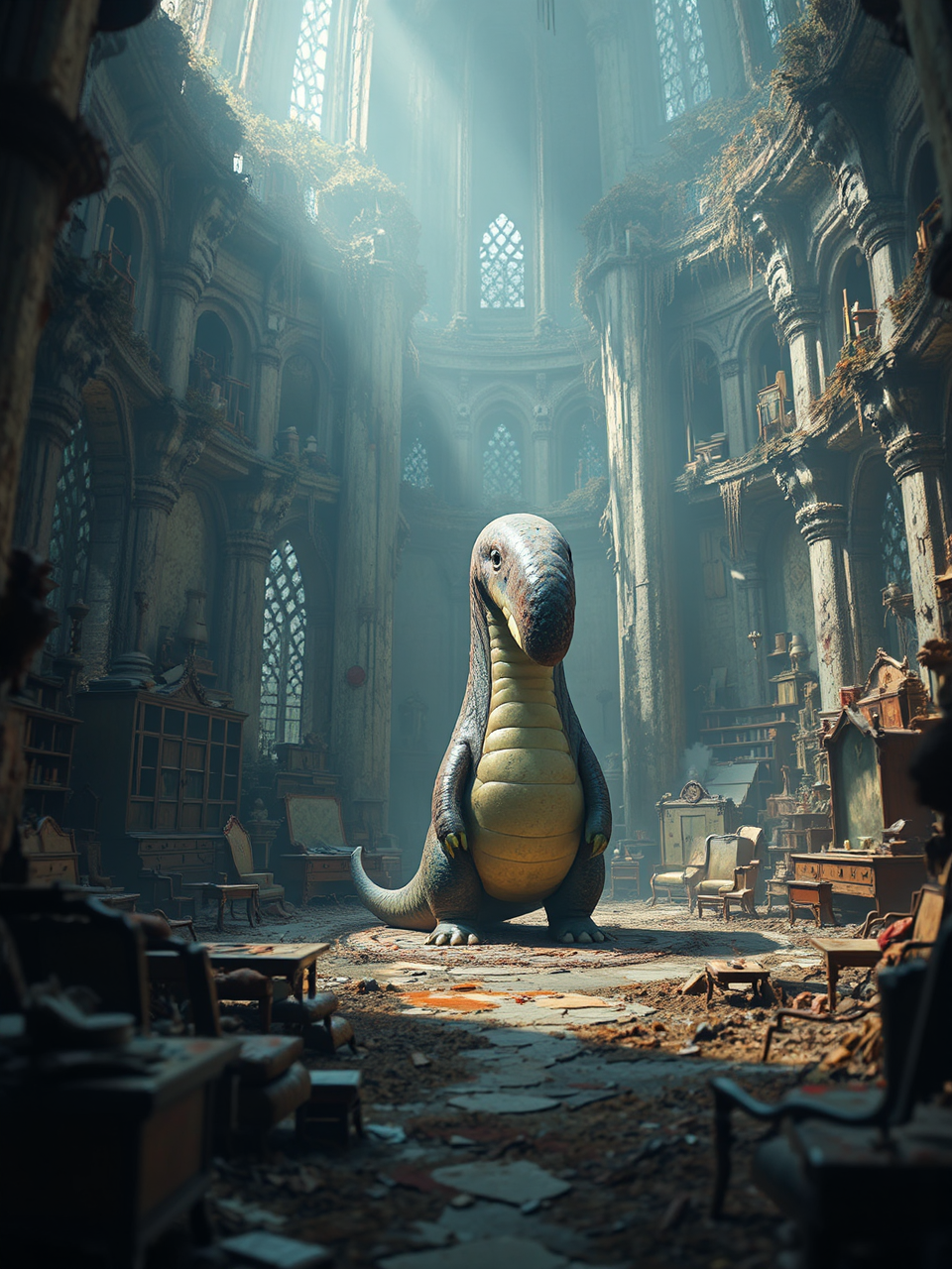 Loxodon in abandoned, tattered