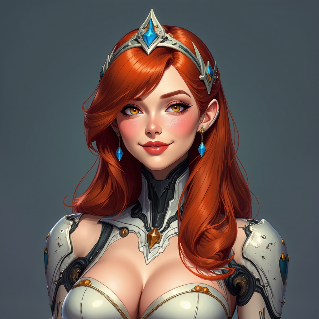 Redhead cyborg woman smiling