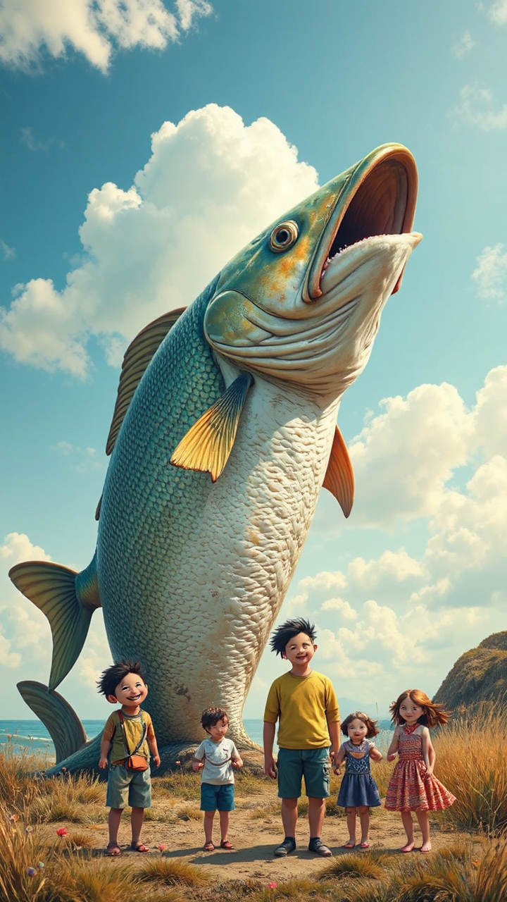 Oversized fish stands with