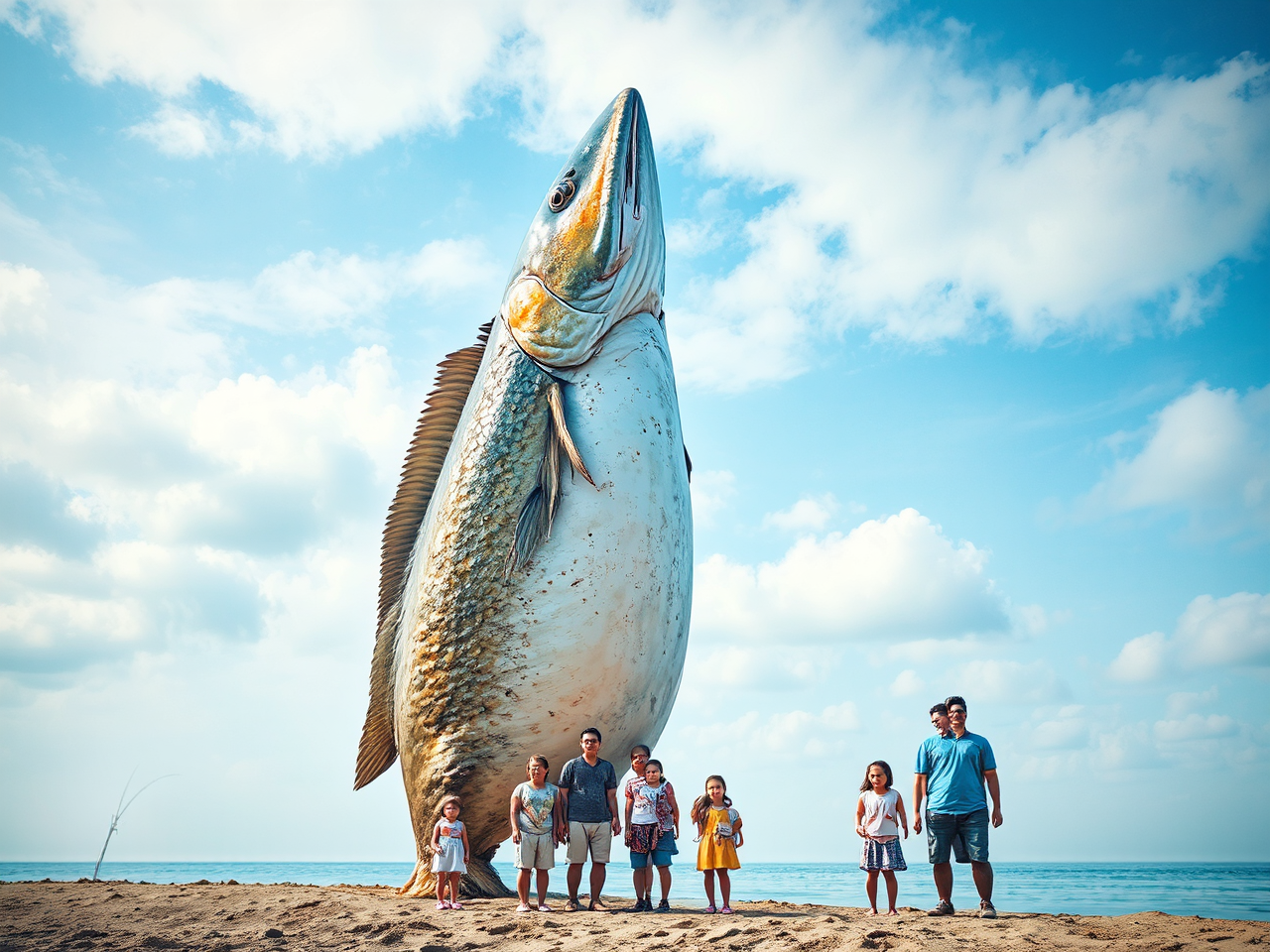 Oversized fish with humans