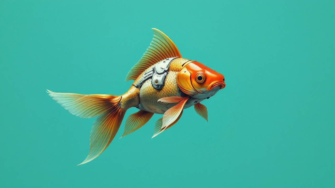 Goldfish wears metallic mech