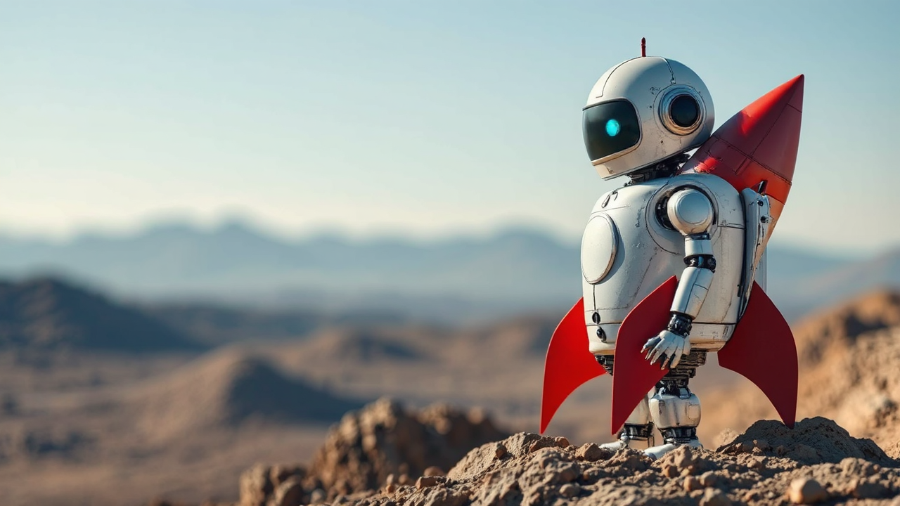 Robot-shaped like a rocket.