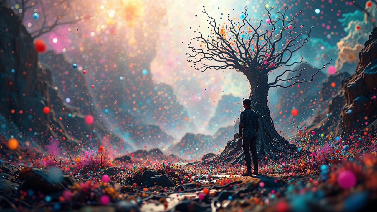 Cosmic landscape with vibrant