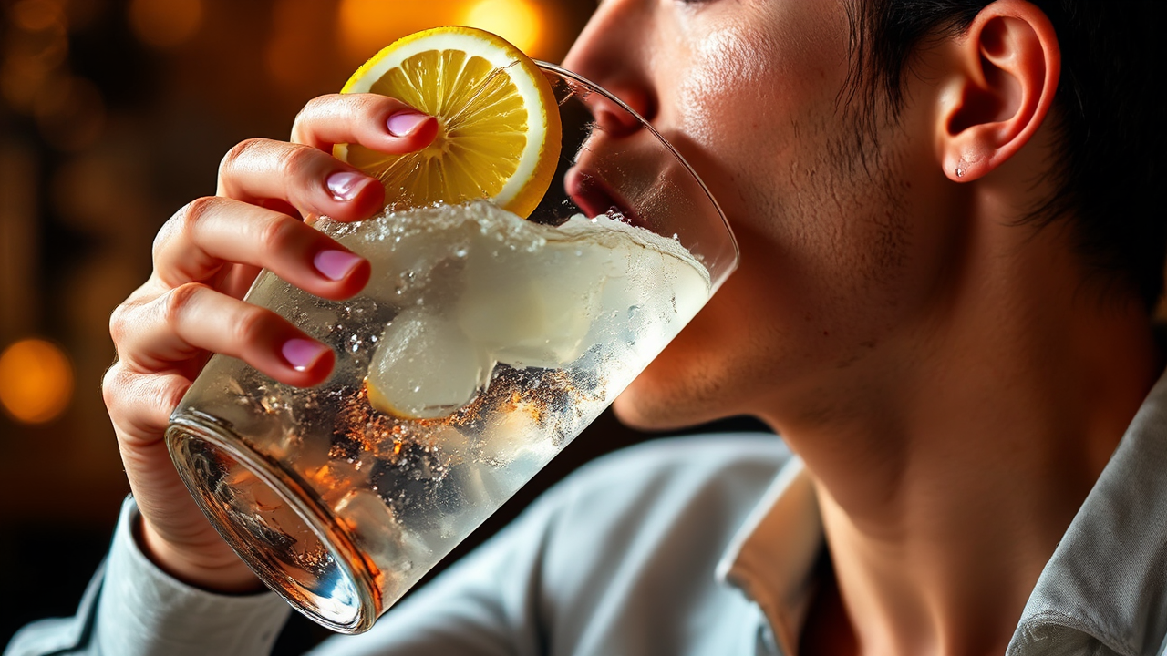 Person drinking vodka with