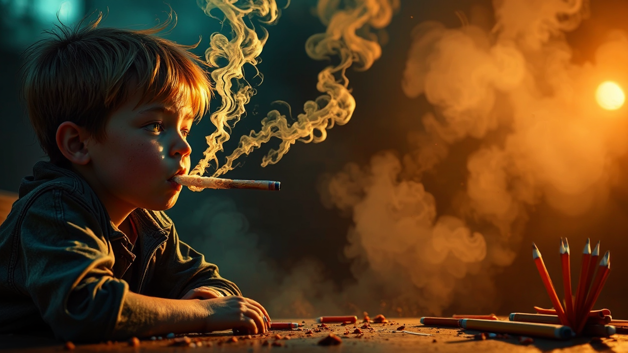 Smoking, broken pencils, children